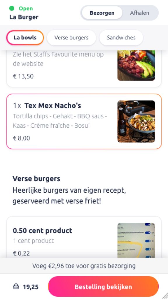 Bistroo restaurant page - scrolled page